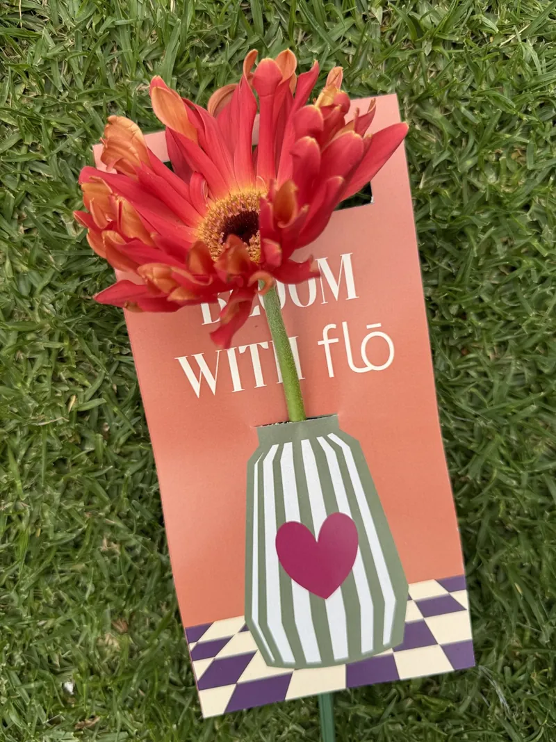 Tarjeta Bloom with flō con gerbera